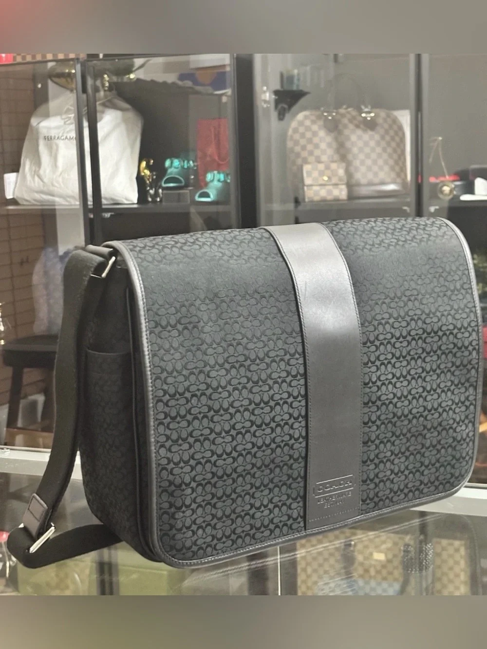 Coach Signature jacquard Hudson Commuter Laptop Messenger Bag Briefcase.